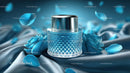 Elegant Blue Cosmetic Jar Among Delicate Petals