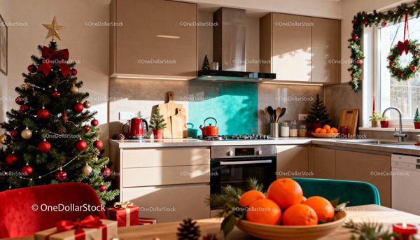 Warm and Cozy Kitchen Decorated for Christmas Celebration