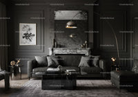 Elegant dark living room with modern leather furniture