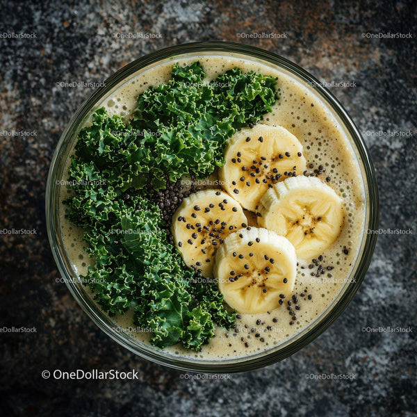Banana and Kale Green Smoothie with Black Seeds