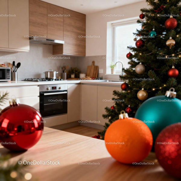 Modern Kitchen Decorated for Warm Holiday Celebration