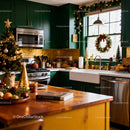 Cozy kitchen with Christmas decorations and warm lighting
