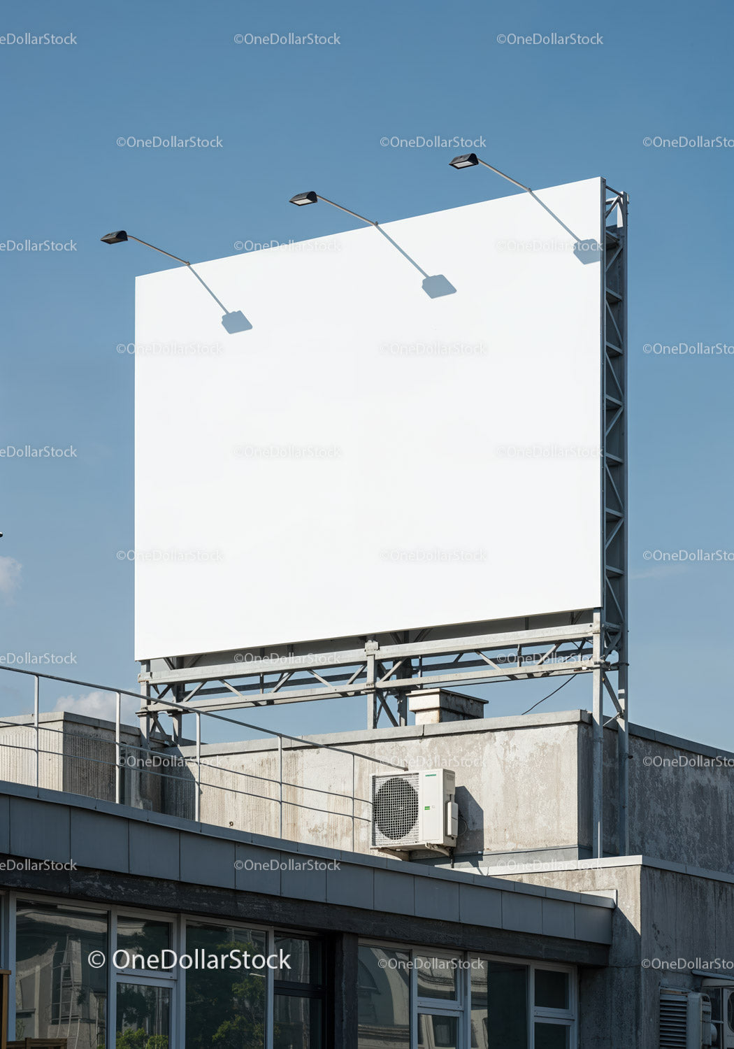 Blank White Billboard Above Urban Building On Clear Day
