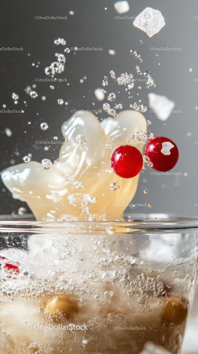 Dynamic Splash of Cream and Red Berries in a Beverage