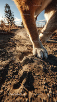 Close-up of Dog's Paw Prints on Earthy Soil in Outdoor Setting