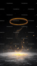 Futuristic glowing ring hovering in space with particles and cosmic dust