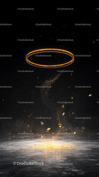Futuristic glowing ring hovering in space with particles and cosmic dust