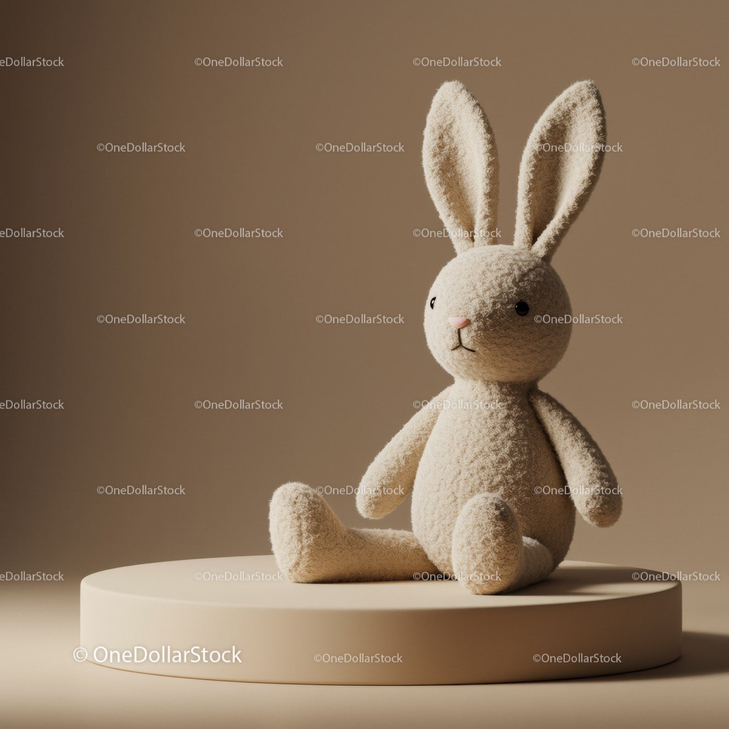 Soft Plush Bunny Sitting on Rounded Pedestal