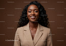 Elegant African American Woman Wearing Beige Blazer and Gold Earrings