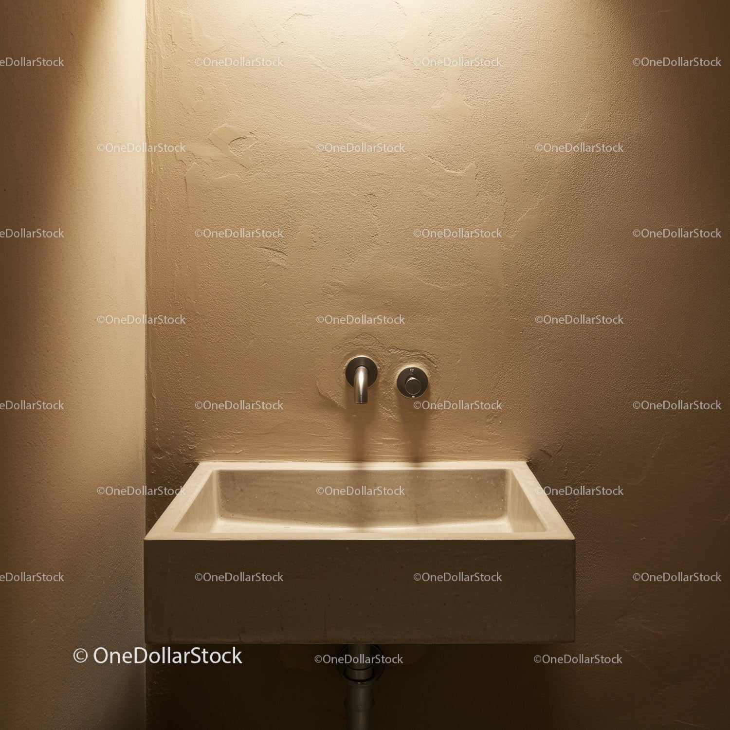 Modern Bathroom Sink with Concrete Basin and Wall-Mounted Faucet
