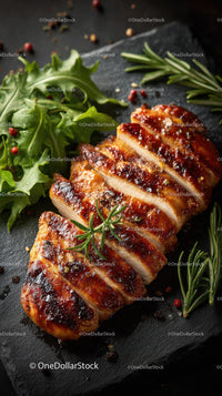 Grilled Beef Ribs with Fresh Green Herbs on Plate