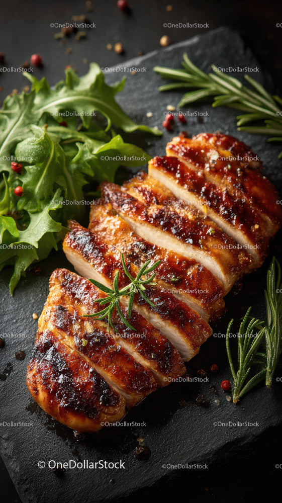 Grilled Beef Ribs with Fresh Green Herbs on Plate