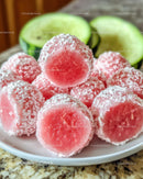 Juicy Sliced Watermelon with Green Cucumber in Fresh Summer Scene