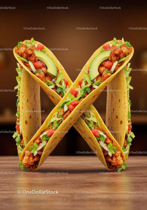 Two Chicken Tacos with Fresh Avocado and Vegetables