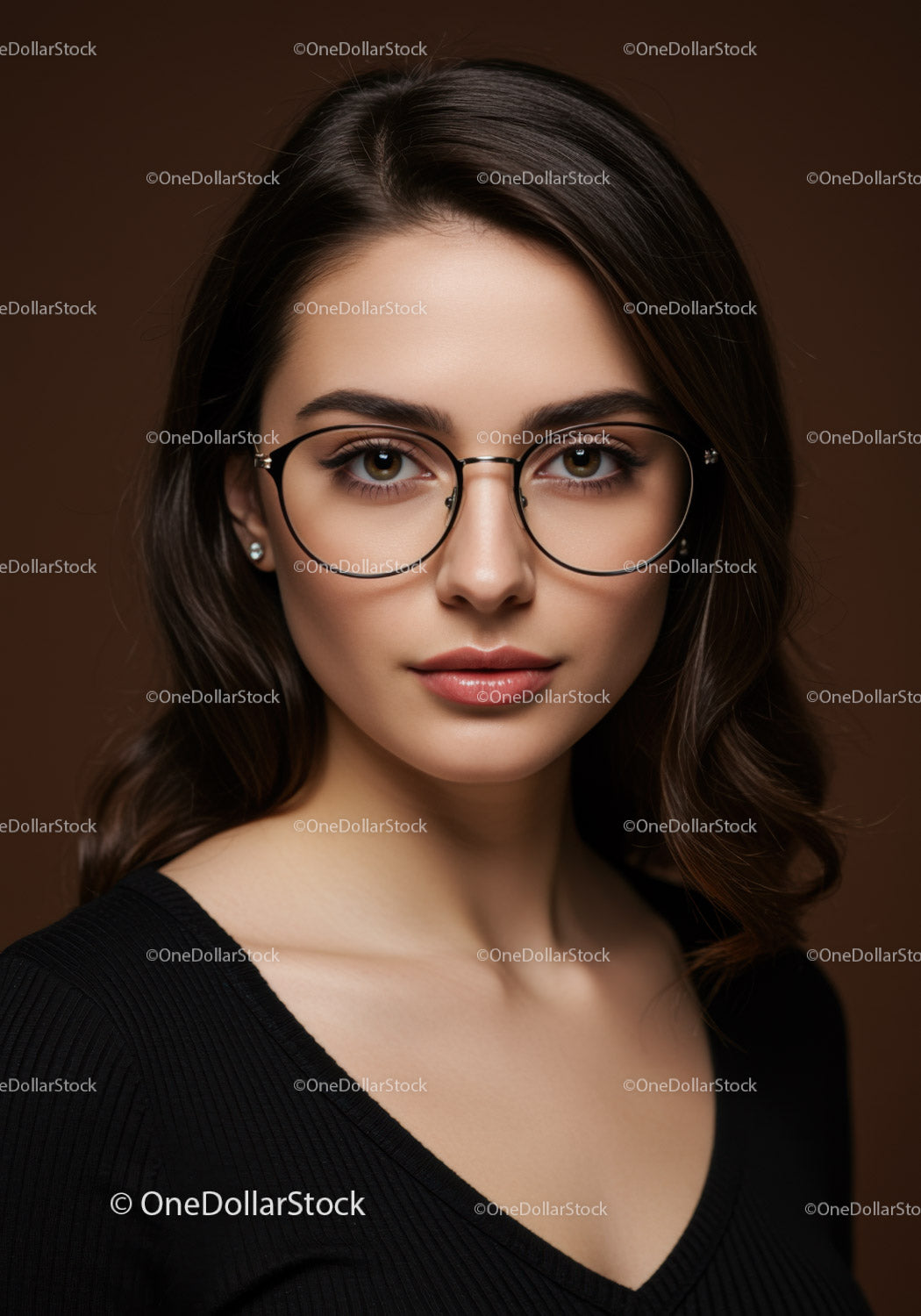 Elegant Woman Wearing Stylish Glasses with Brown Hair for Portrait