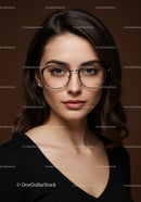 Elegant Woman Wearing Stylish Glasses with Brown Hair for Portrait
