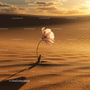 Delicate flower blooming alone in vast desert sands