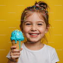 Happy little girl enjoying colorful ice cream cone