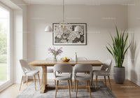 Bright Modern Dining Room with Large Window and Green Potted Plant