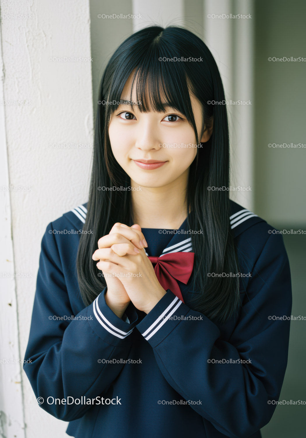 Young Girl in Navy School Uniform Smiling Portrait