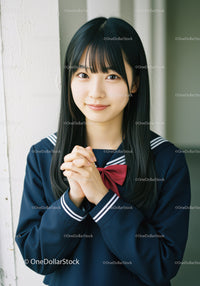 Young Girl in Navy School Uniform Smiling Portrait