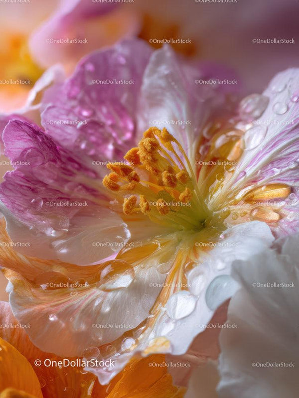 Close-Up of Tropical Hibiscus Flower with Dew Drops