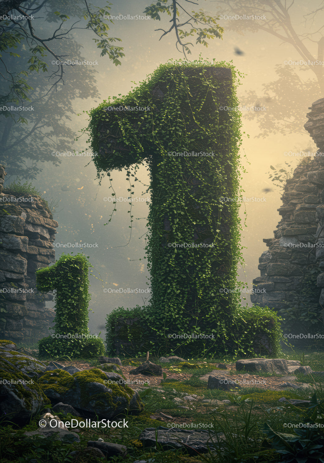 Overgrown Number One Statue in Misty Forest Ruins