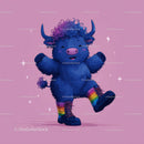 Colorful Furry Mascot with Rainbow Horns Wearing Boots and Smiling