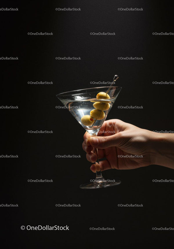 Dłoń Trzymająca Kieliszek Martini z Oliwkami