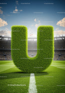 Large Grass Letter U in Soccer Stadium Field