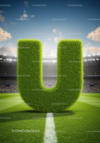 Large Grass Letter U in Soccer Stadium Field