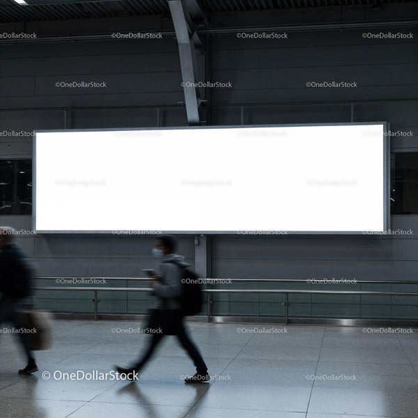 People walking past a large blank city billboard JPG Mockup Image
