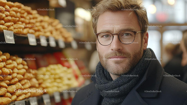 Man Wearing Glasses and Scarf in Market