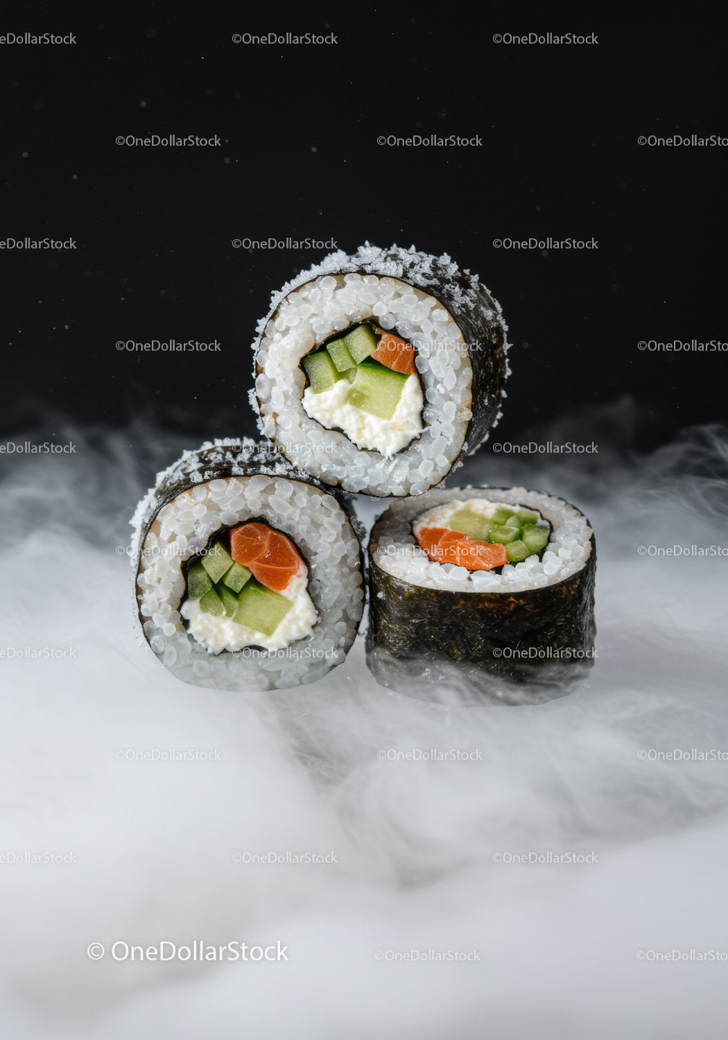Fresh sushi rolls with cream cheese and vegetables