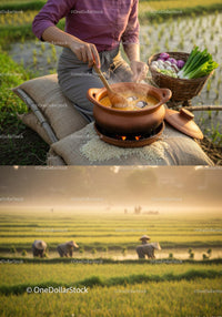 Traditional Cooking in Rice Fields with Fresh Ingredients