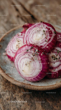 Fresh White Onion Slices on Ornate Blue Plate with Onions in Background Stock Photo Bundle preview 8