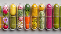 Colorful assortment of fresh vegetables and herbs in glass jars