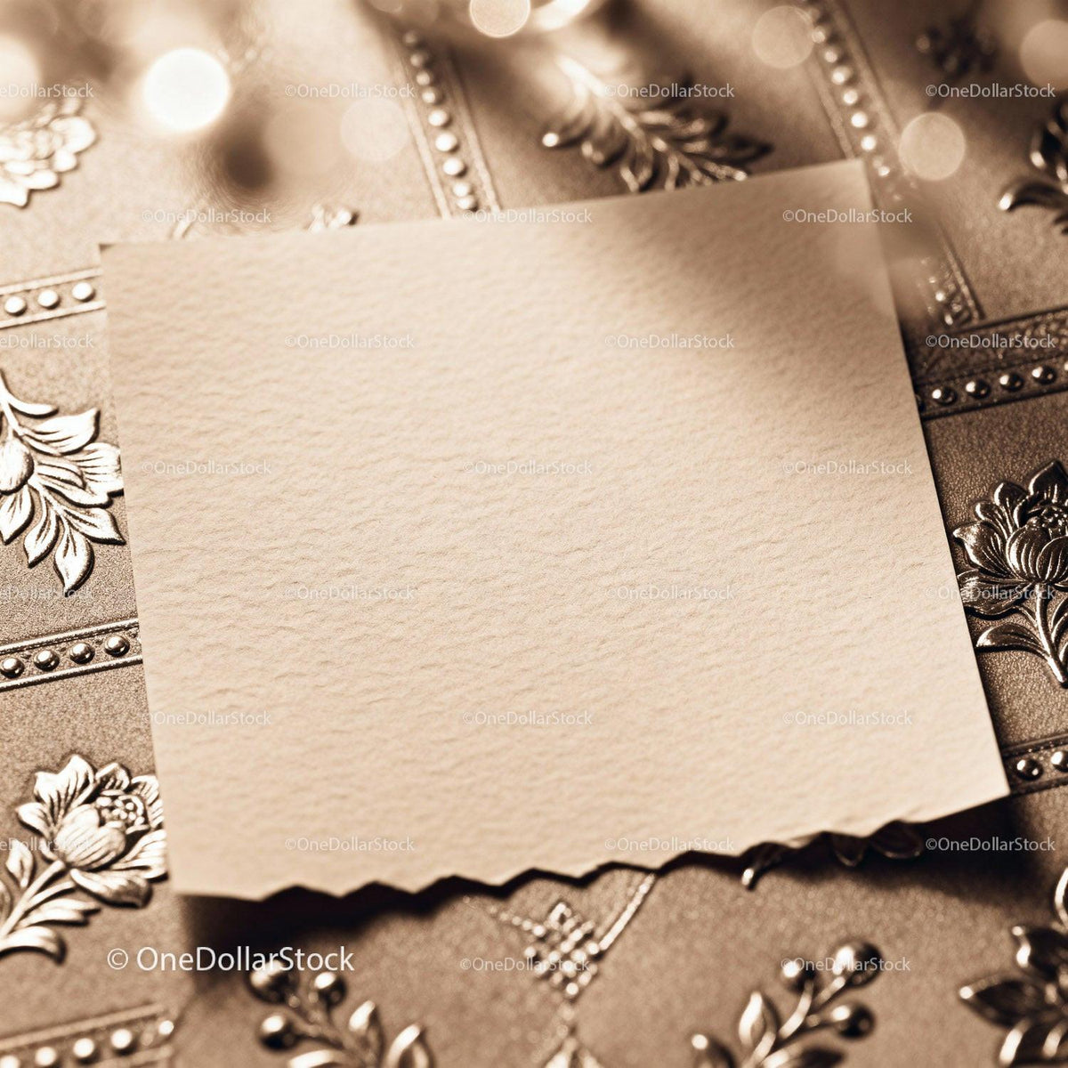 Blank vintage paper on embossed floral surface JPG Mockup Image preview