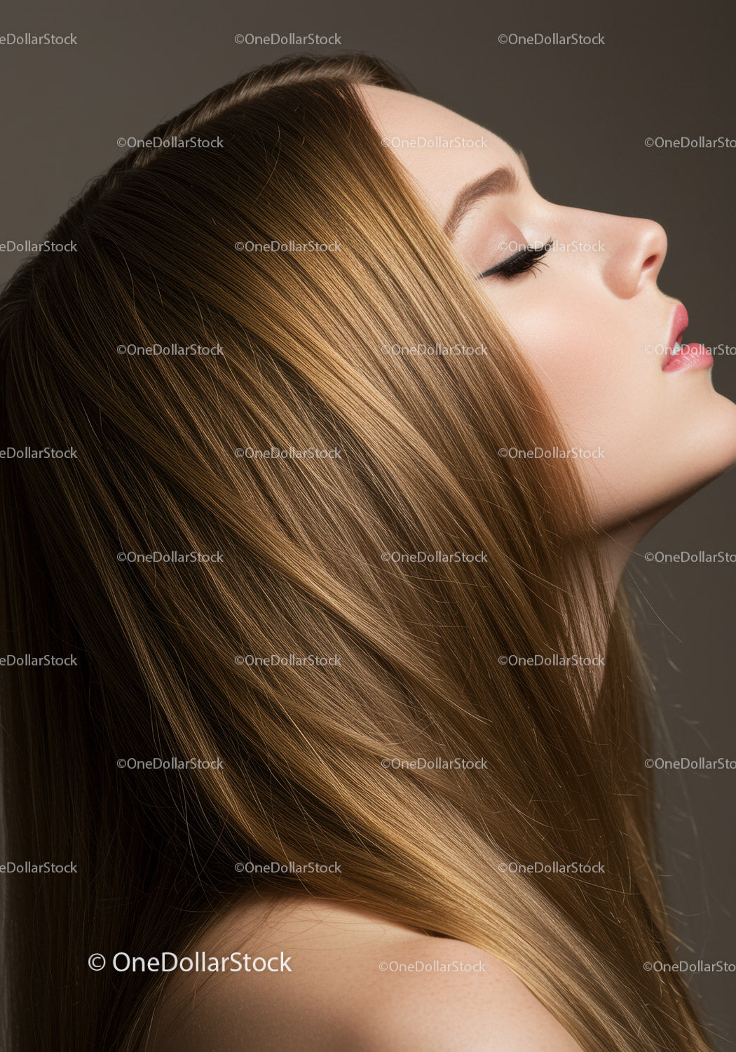 Profile of woman with long smooth brown hair