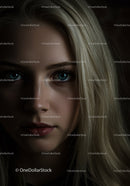 Close Up Portrait of Woman with Blue Eyes and Blonde Hair