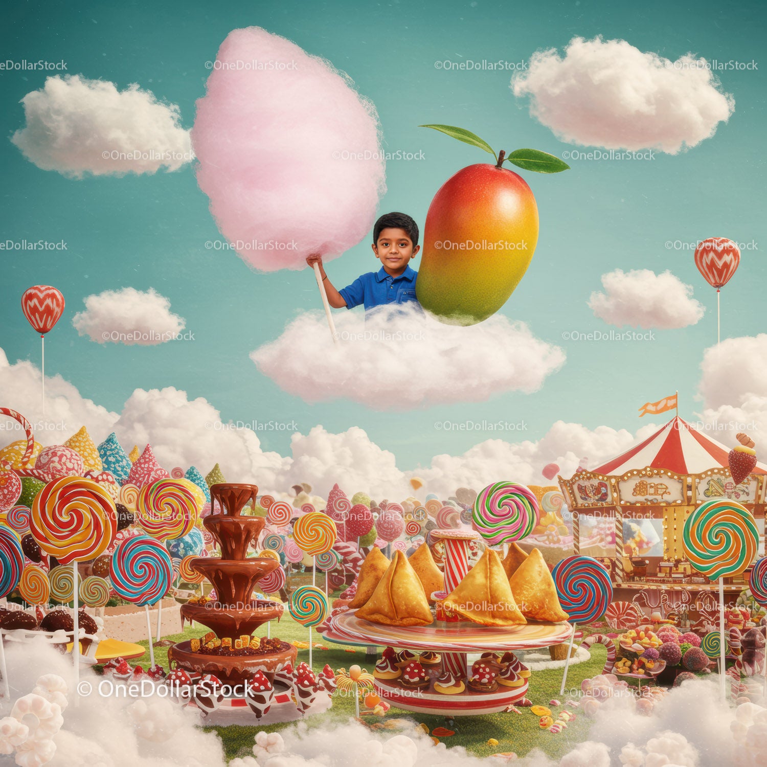 Child Enjoying Candyland Fantasy with Giant Sweets
