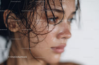 Calm Young Woman with Wet Hair in Intimate Close-Up Shot