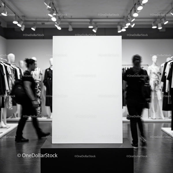 Blank White Canvas in Modern Fashion Store Interior JPG Mockup Image