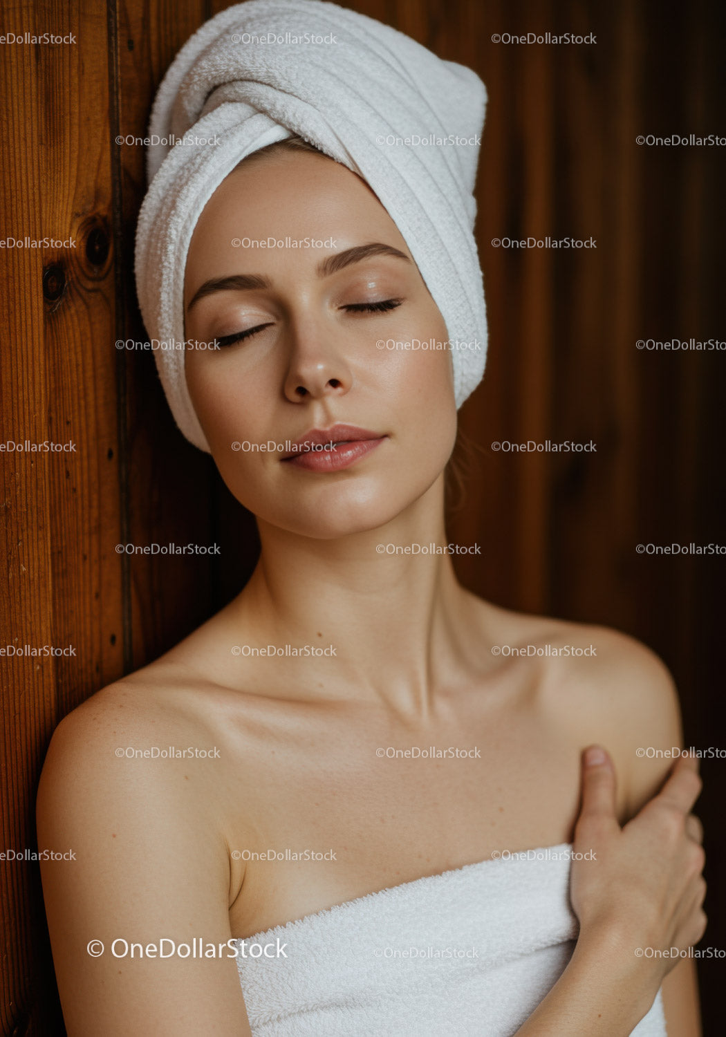 Relaxing Woman with Towel Wrap in Spa Setting