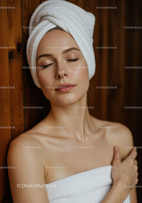 Relaxing Woman with Towel Wrap in Spa Setting
