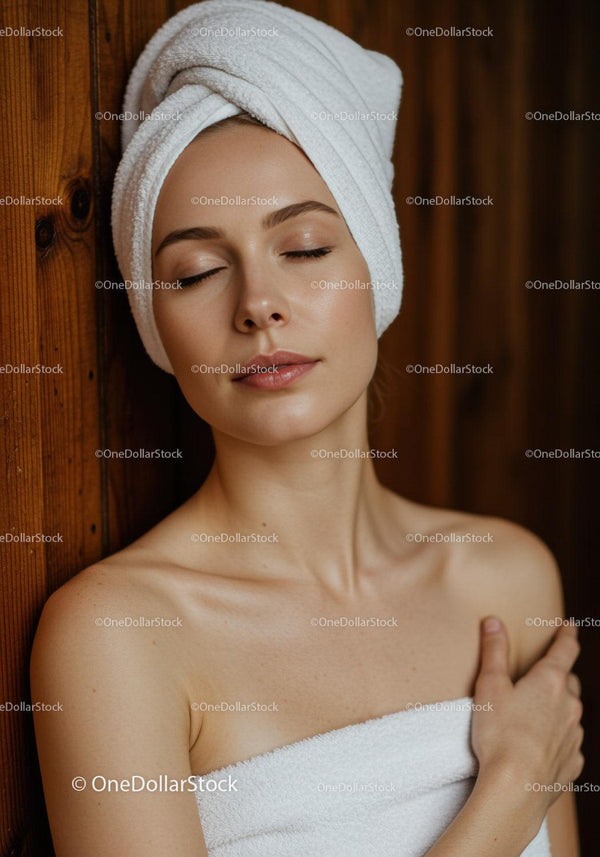 Zrelaksowana kobieta w spa owinięta ręcznikiem