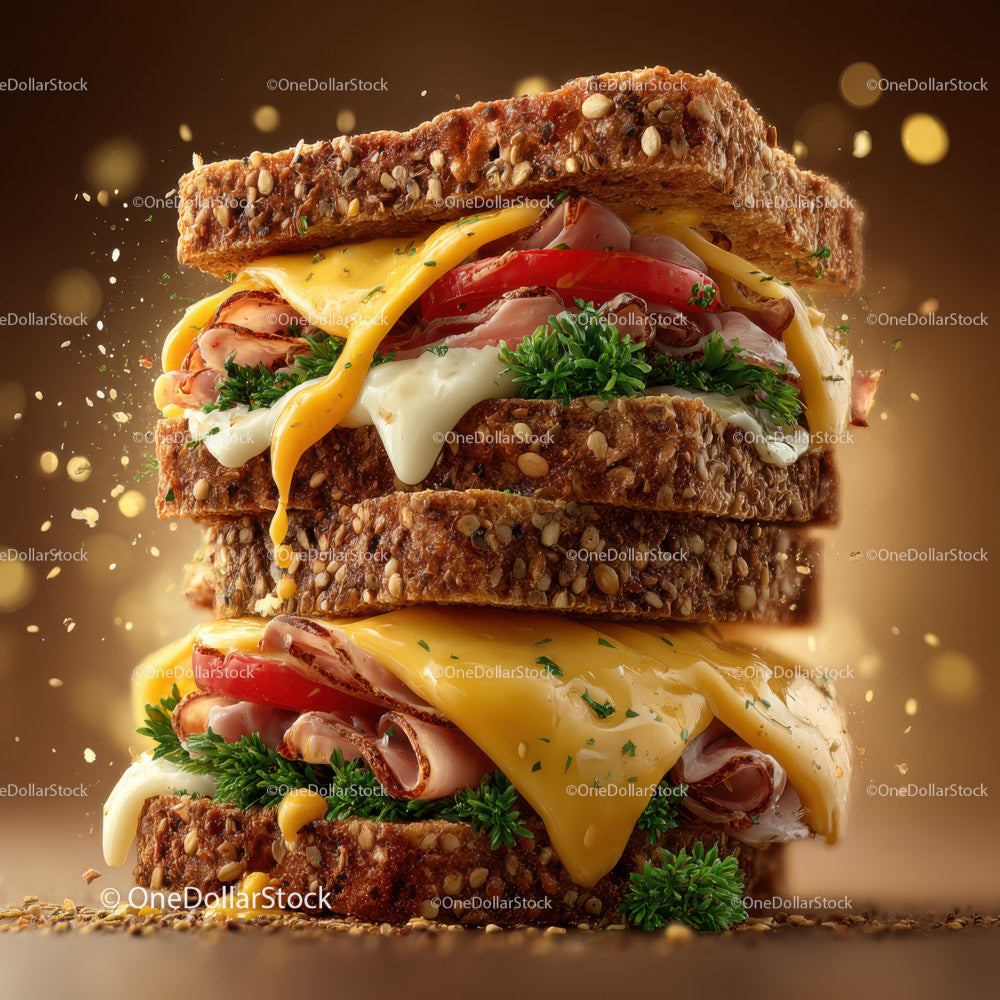 Close-up of Gourmet Bacon and Egg Sandwich with Greens on Toasted Bread
