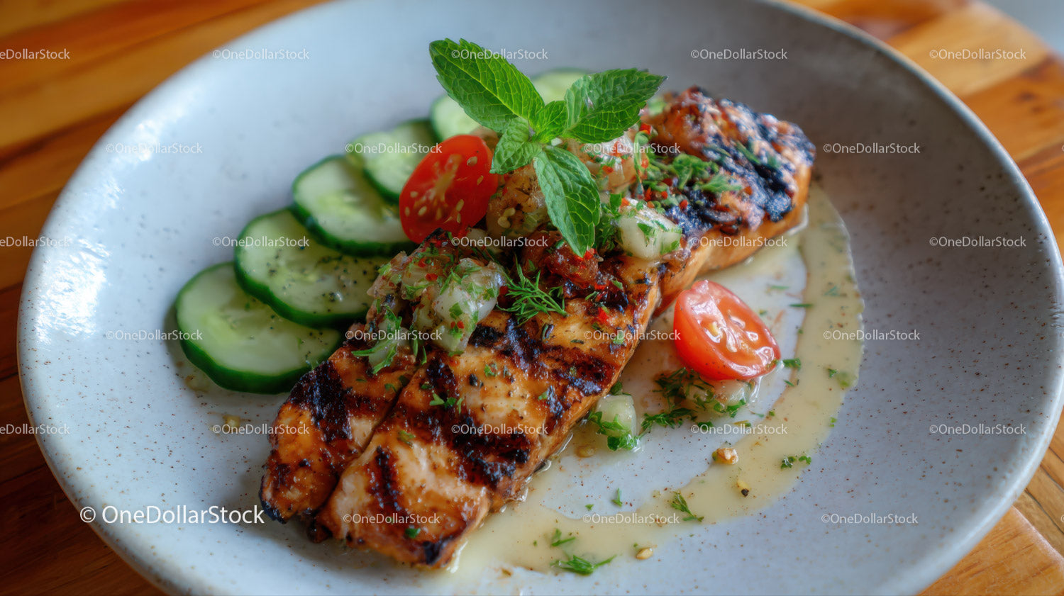 Grilled Salmon with Fresh Vegetables and Creamy Sauce