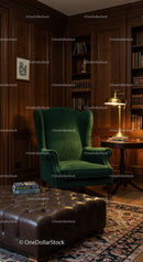 Cozy reading nook with green armchair and classic decor