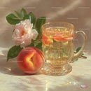 Peach and Jasmine Flower in a Clear Glass Mug with Fresh Fruit